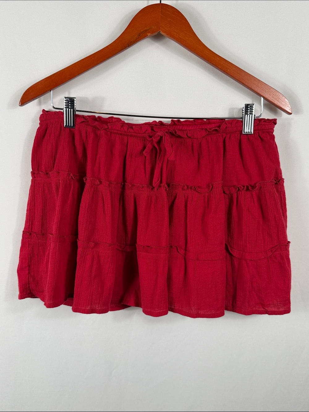 wild fable Red Tiered Elastic Tie Waist Mini Skirt. Shorts Underneath. Size M